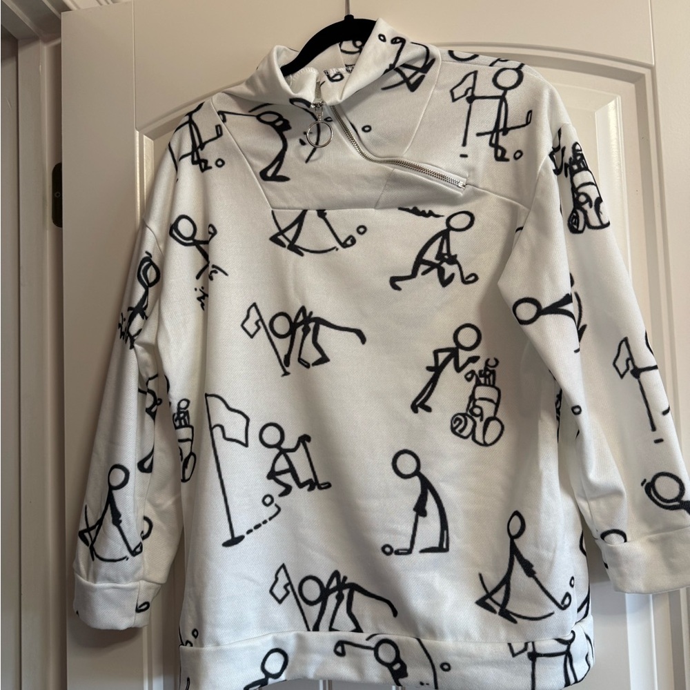 White Fleece Golf Stick Figure Pullover